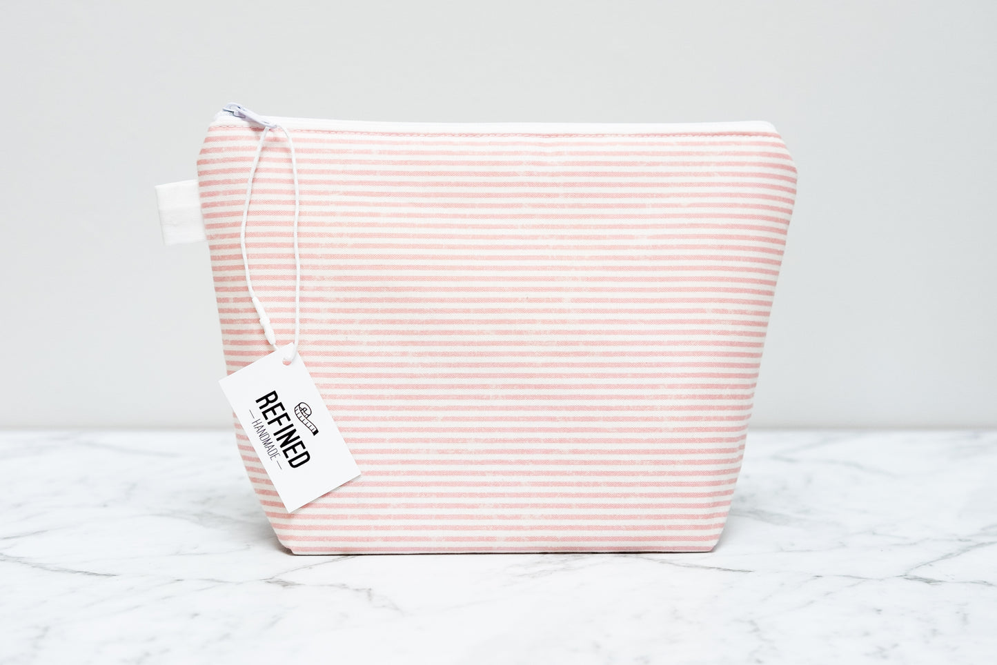 Pink Striped Makeup Bag